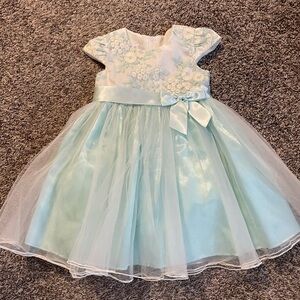 Bonnie Jean Green and Blue Formal Flutter Sleeve Sundress